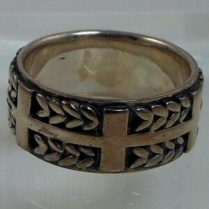 Sterling Silver Cross Laurel Leaf Band Ring Oxidized Biker Celtic Jewelry Size 8